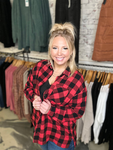 Plaid It Oversized Shirt in Red Black Out Friday