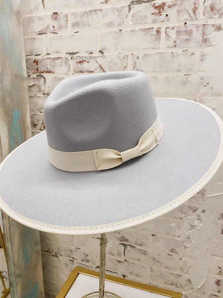 Teardrop Rancher Ribbon Fedora in Gray