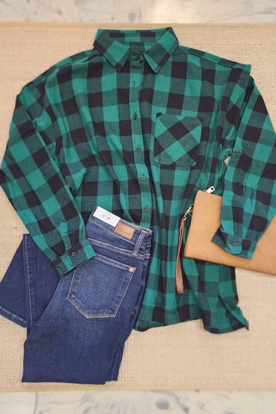 Plaid It Oversized Shirt in Green Black Out Friday