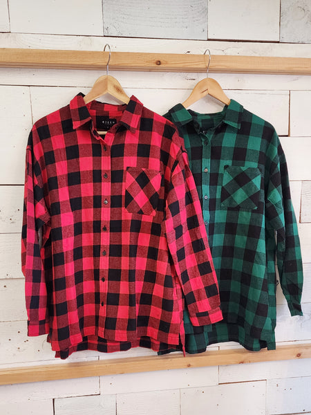 Plaid It Oversized Shirt in Red Black Out Friday