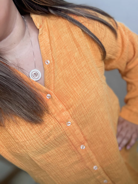 Button Down Acid Wash in Orange