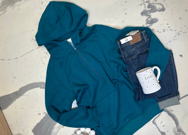 Michelle Mae Scuba HalfZip Hoodie in Teal