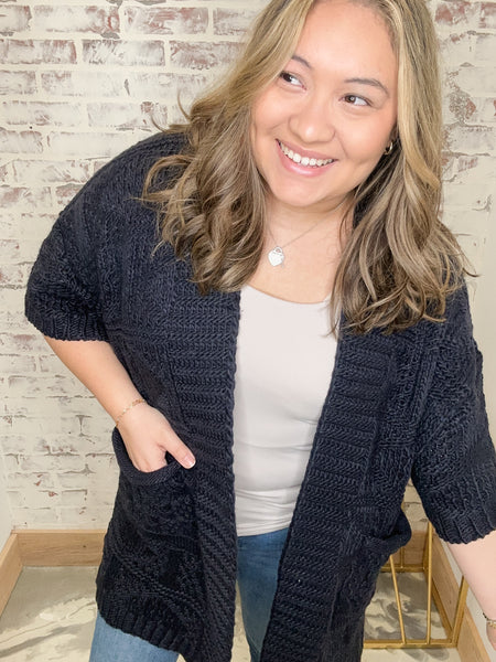 Navy Jacquard Cardigan- Black Out Friday