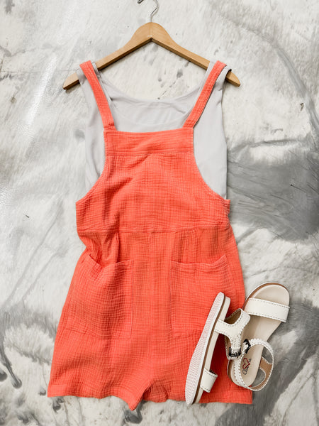 Double Gauze Overall Romper In Burnt Orange