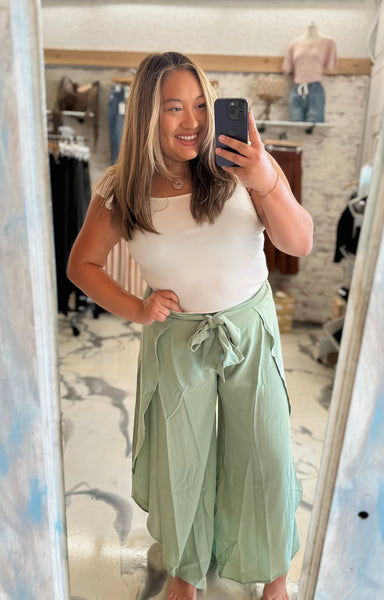 Tulip Hem Wide Leg Pants in Sage