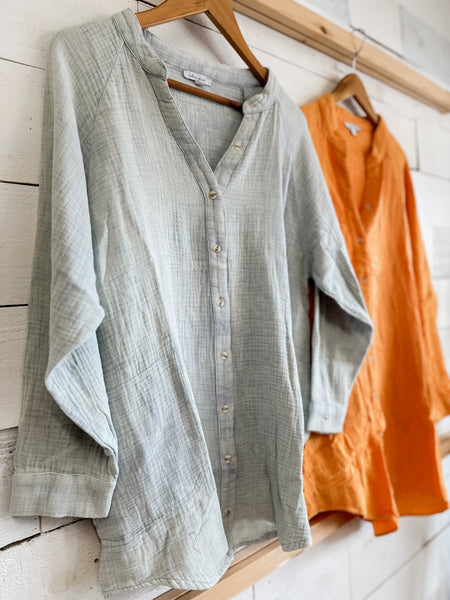 Button Down Acid Wash in Orange