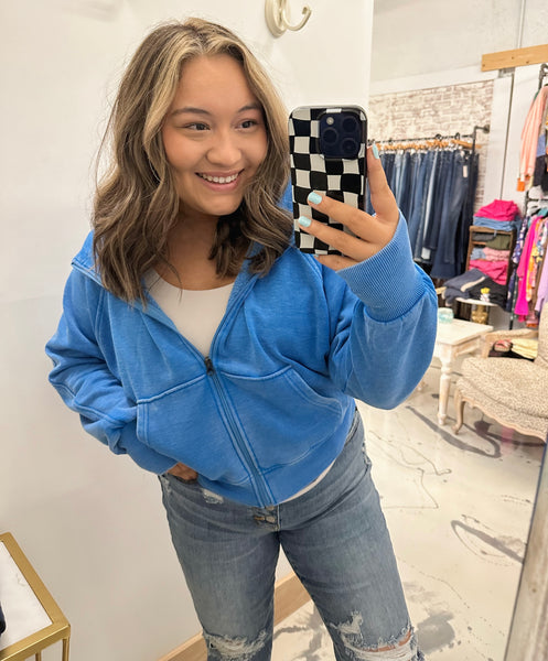 New Bestie Full Zip-Up Ash Blue