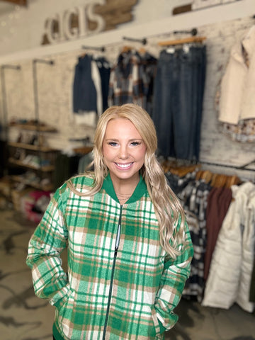 Green Gables Plaid Bomber