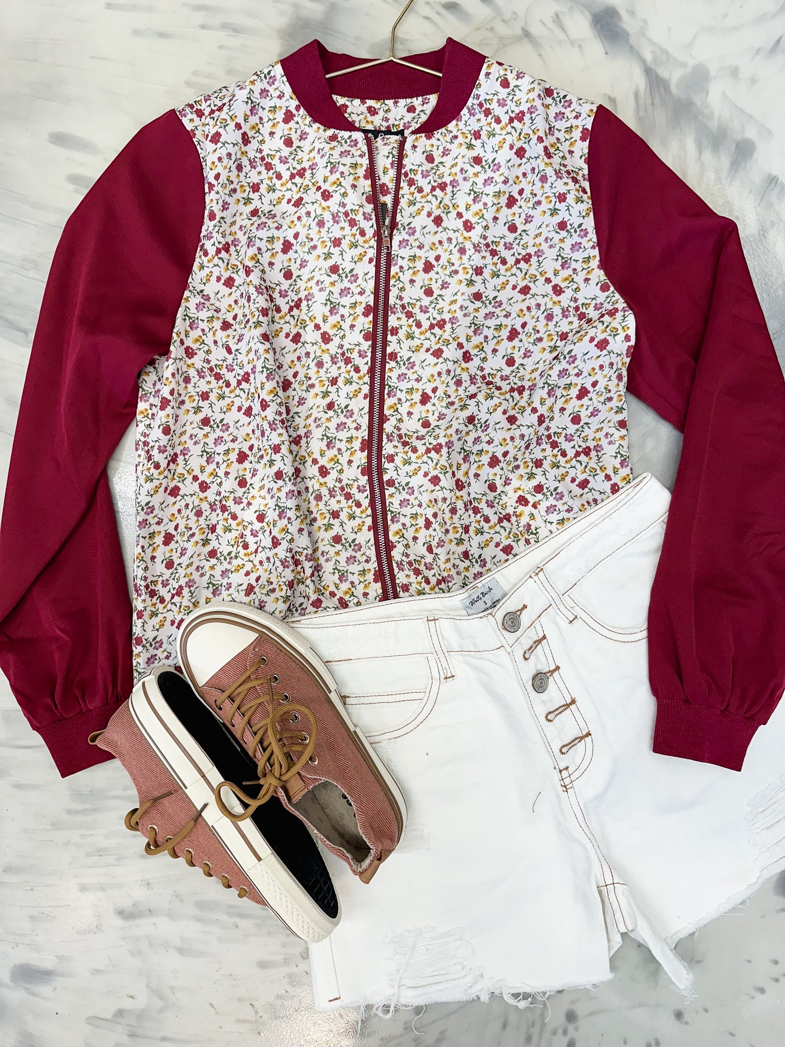 Ampersand Ave Bomber Jacket Crimson Floral