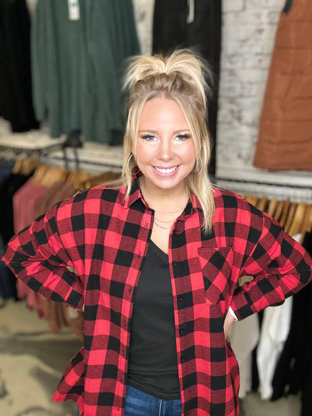 Plaid It Oversized Shirt in Red Black Out Friday