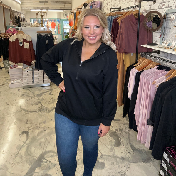 Michelle Mae Scuba HalfZip Hoodie in Black