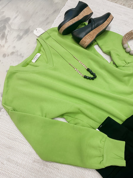 Zenana Green V-Neck Sweatshirt