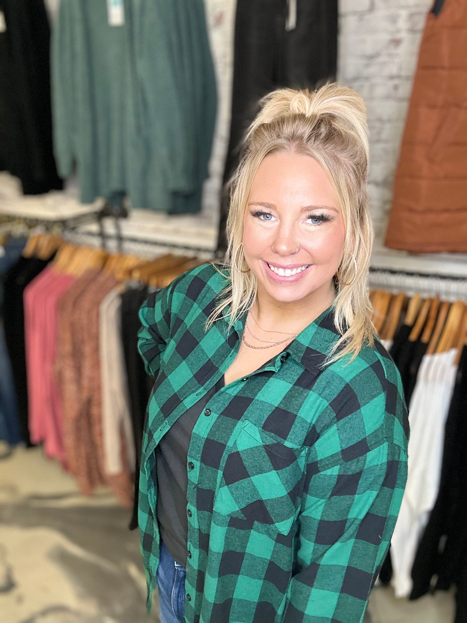 Plaid It Oversized Shirt in Green Black Out Friday