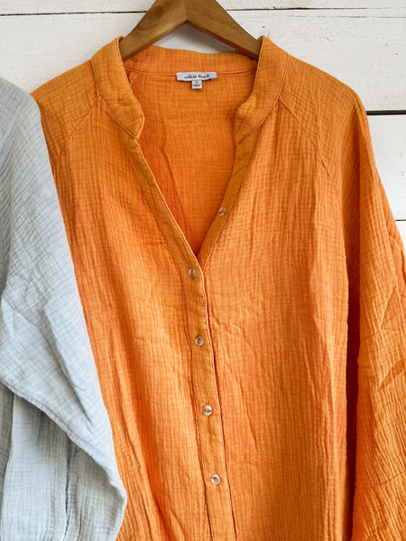 Button Down Acid Wash in Orange