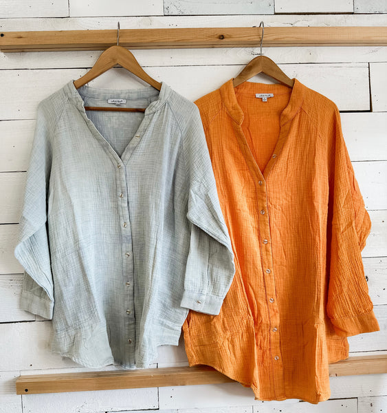 Button Down Acid Wash in Orange