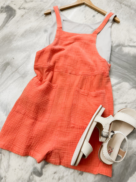 Double Gauze Overall Romper In Burnt Orange