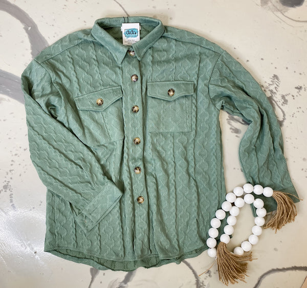 Michelle Mae Cable Knit Jacket in Sage