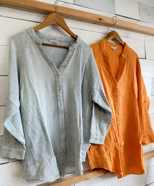 Button Down Acid Wash in Orange