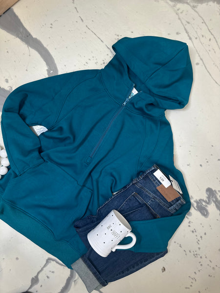 Michelle Mae Scuba HalfZip Hoodie in Teal