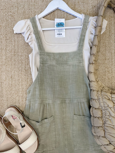 Double Gauze Overall Romper In Sage