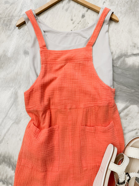 Double Gauze Overall Romper In Burnt Orange