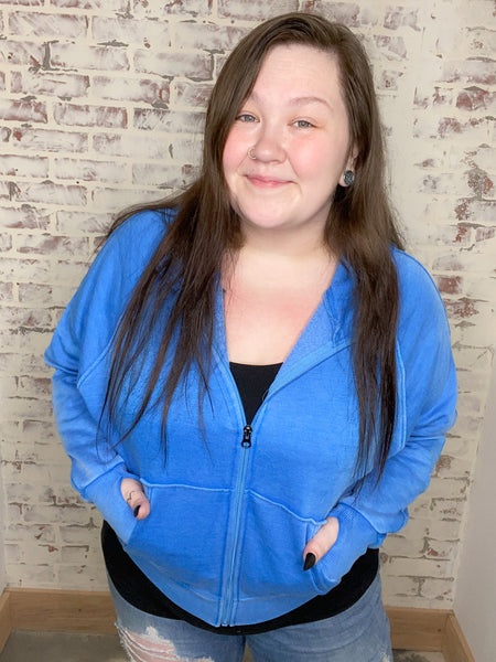 New Bestie Full Zip-Up Ash Blue