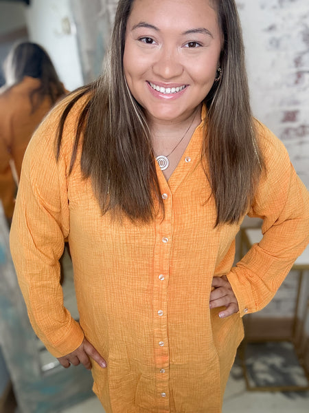 Button Down Acid Wash in Orange