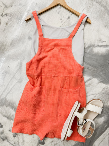 Double Gauze Overall Romper In Burnt Orange