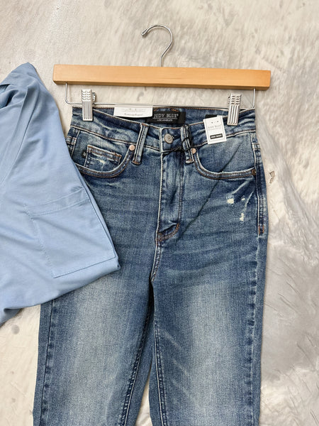 Judy Blue HW Tummy Control Vintage Wash Hem Destroy Skinny