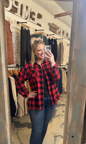 Plaid It Oversized Shirt in Red Black Out Friday