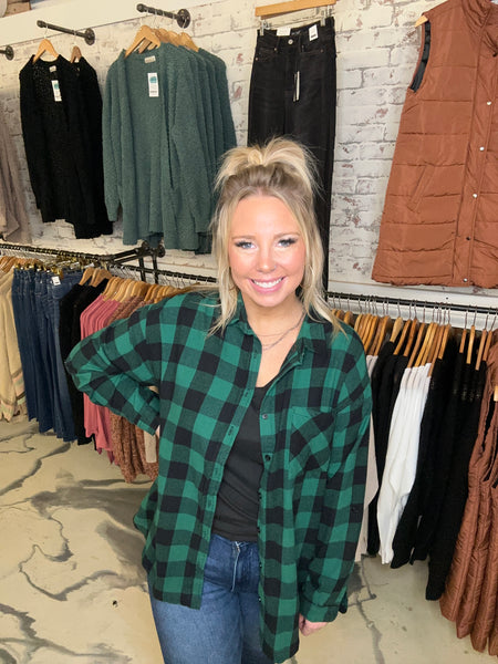 Plaid It Oversized Shirt in Green Black Out Friday