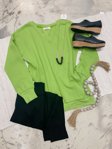 Zenana Green V-Neck Sweatshirt