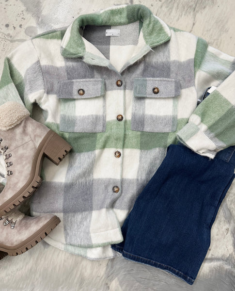 Green/Gray Plaid Shacket Black Out Friday