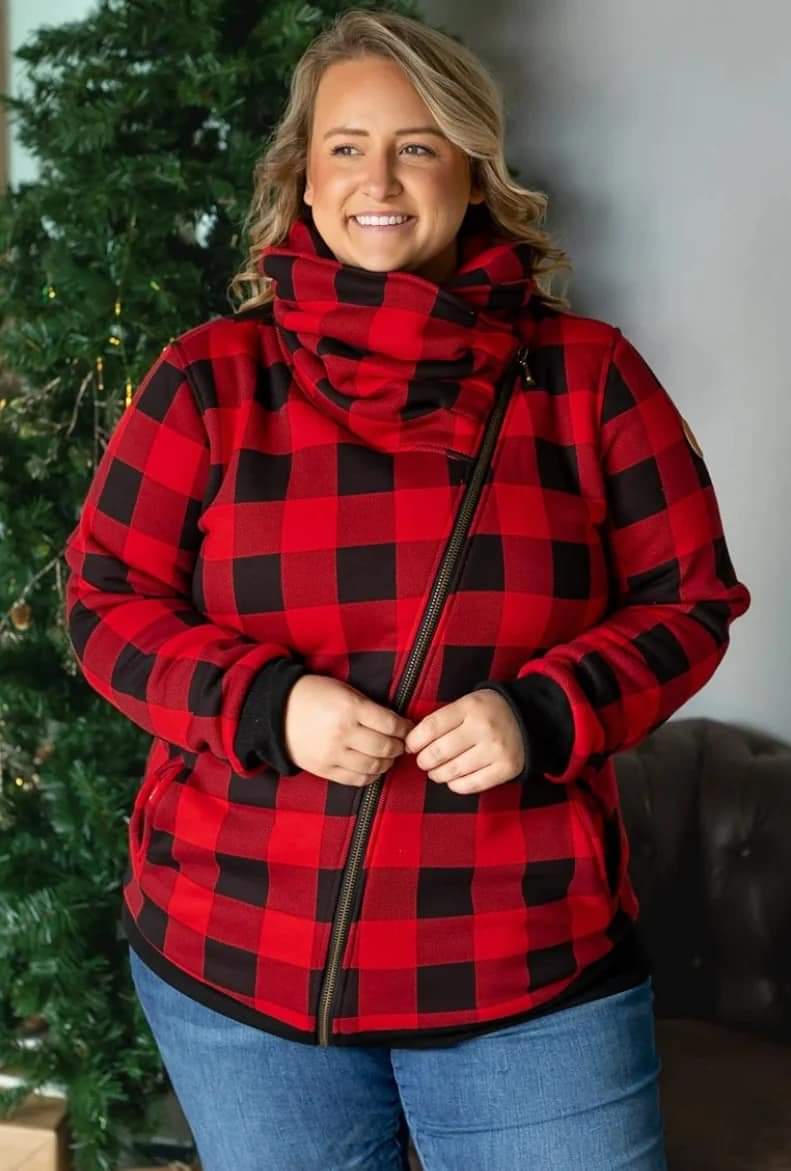 Buffalo Plaid Side Zip Hoodie