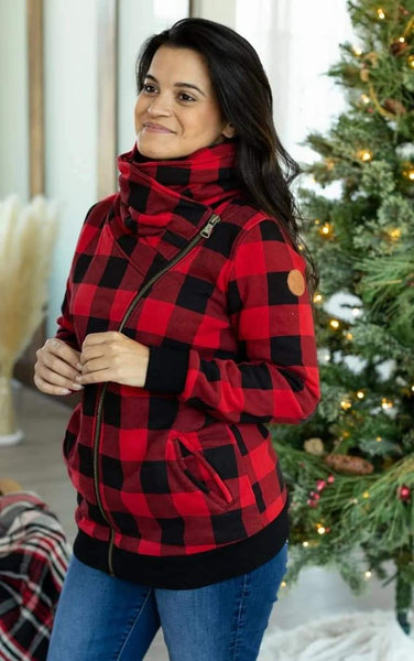 Buffalo Plaid Side Zip Hoodie