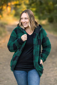 Green Plaid Sherpa FullZip Hoodie