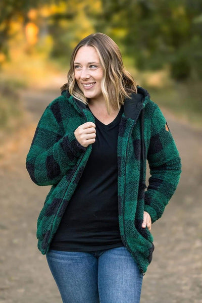 Green Plaid Sherpa FullZip Hoodie