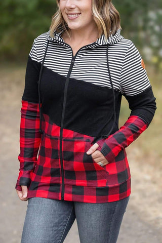 Michelle Mae Plaid & Stripes Colorblock FullZip