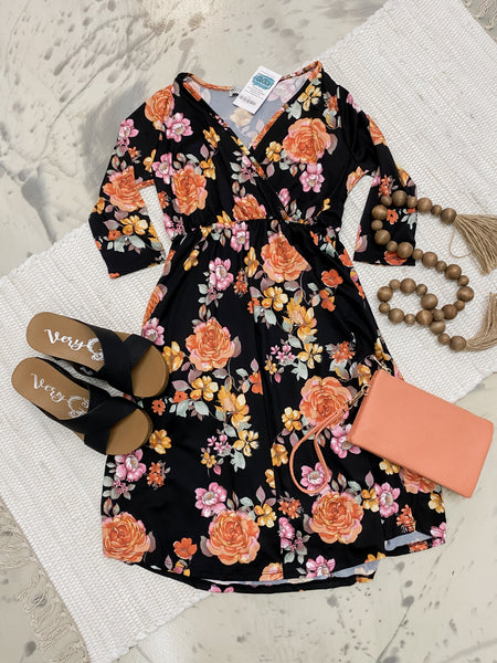 Michelle Mae Black Floral Taylor Dress