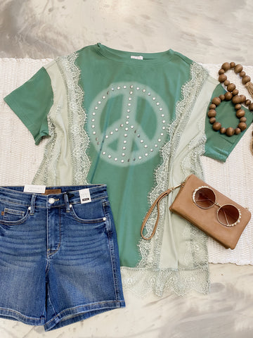 Retro Rules Peace N Lace Graphic in Sage Green