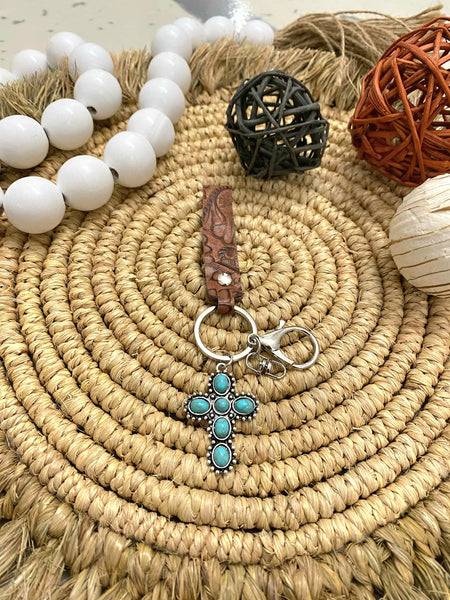 Turquoise Leather Key Chain