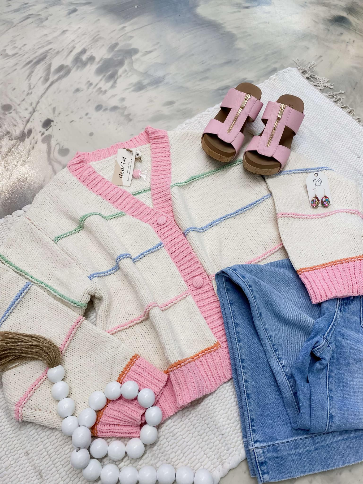 Mellow Cream Mix Stripe Sweater Cardigan