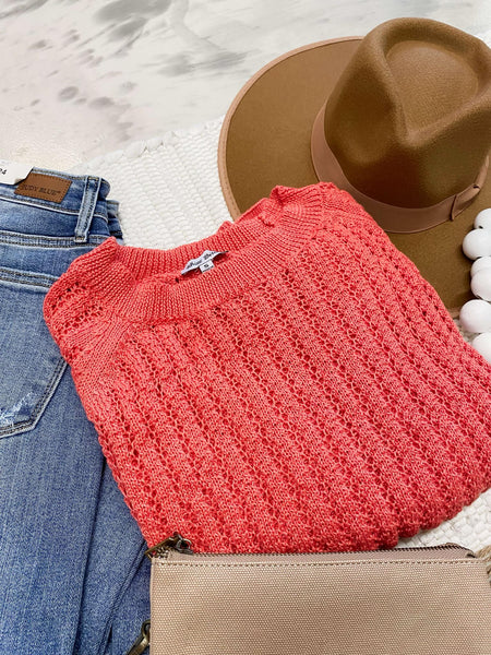 Loose Fit Long Sleeve Knit Sweater in Coral